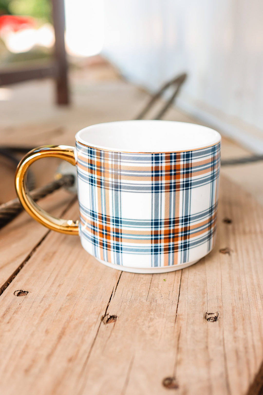 Orange Navy Plaid Coffee Mug