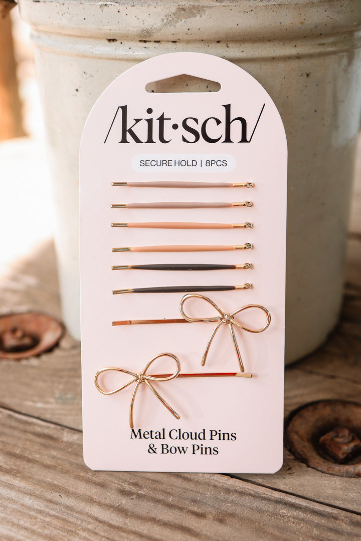Metal Enamel Cloud & Bow Bobby Pins 8pc Set - Rosewood