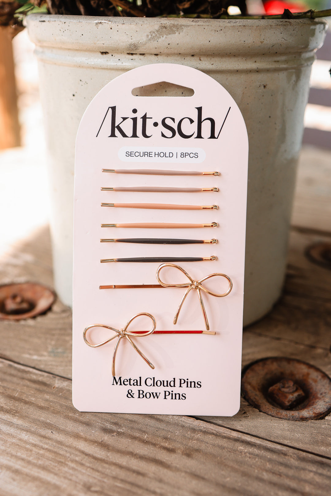 Metal Enamel Cloud & Bow Bobby Pins 8pc Set - Rosewood