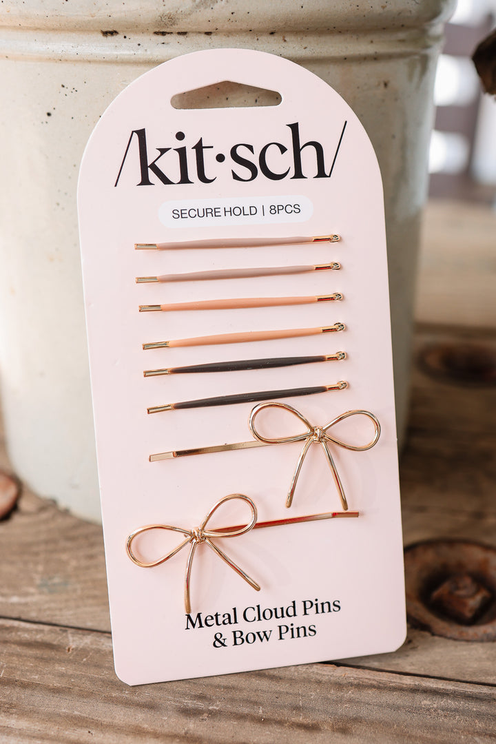 Metal Enamel Cloud & Bow Bobby Pins 8pc Set - Rosewood