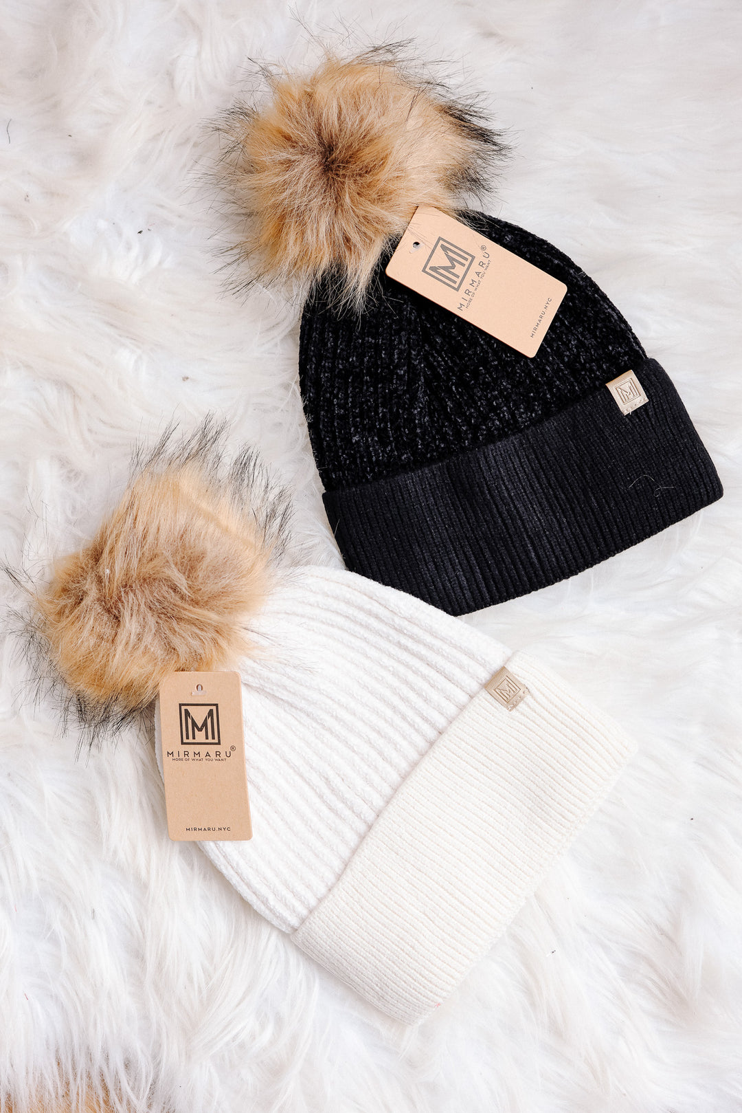 Chenille Beanie with Pom Pom - Black