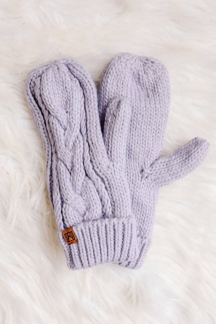 Fleece Lined Cable Knit Mittens - Lavender