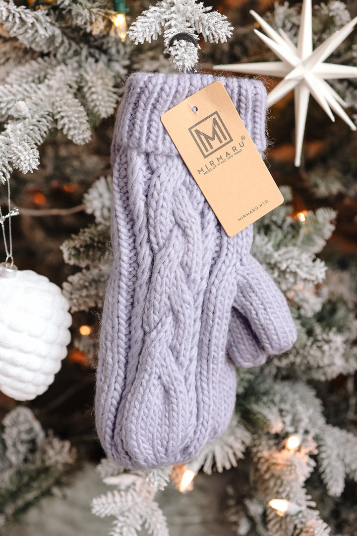 Fleece Lined Cable Knit Mittens - Lavender
