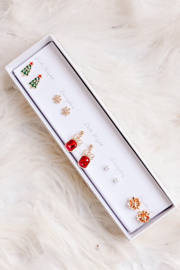 Red Present Holiday Stud Earrings Set