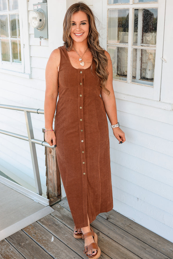 Montana Button Down Corduroy Maxi Dress - Chocolate
