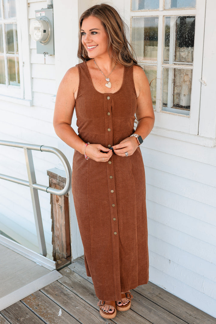 Montana Button Down Corduroy Maxi Dress - Chocolate