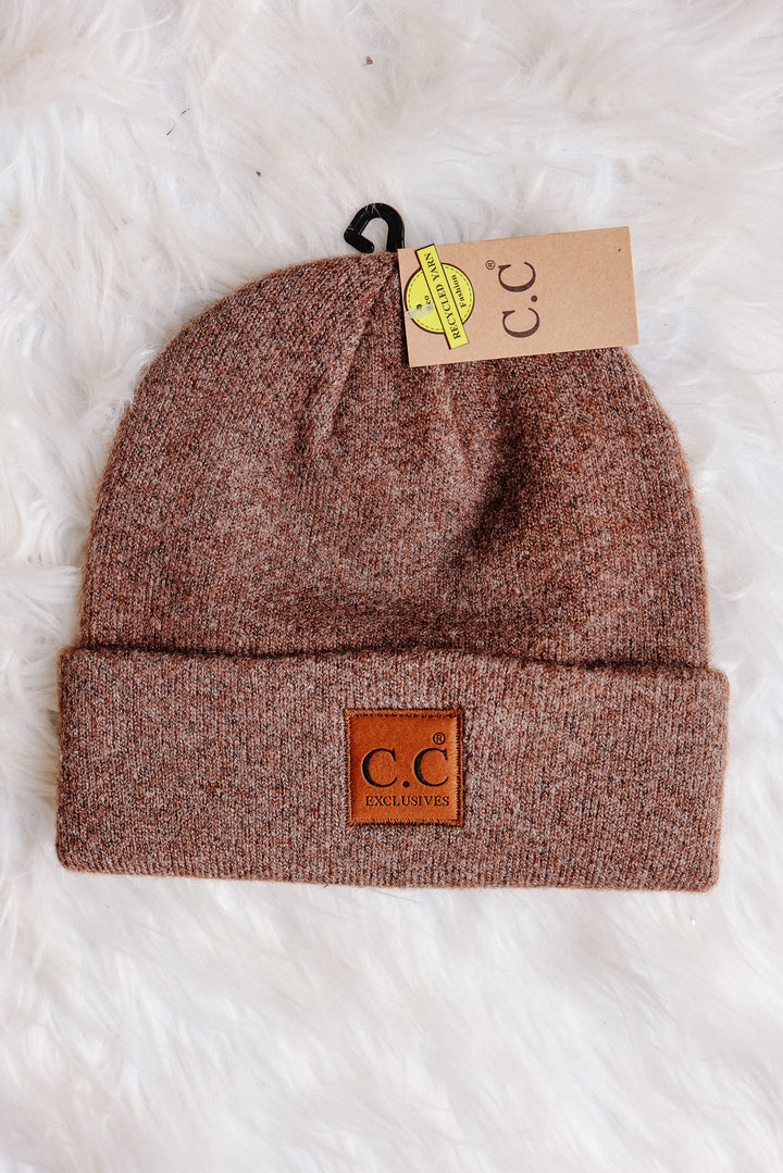 Heather Knit Classic Beanie Hat - Heather Cacao