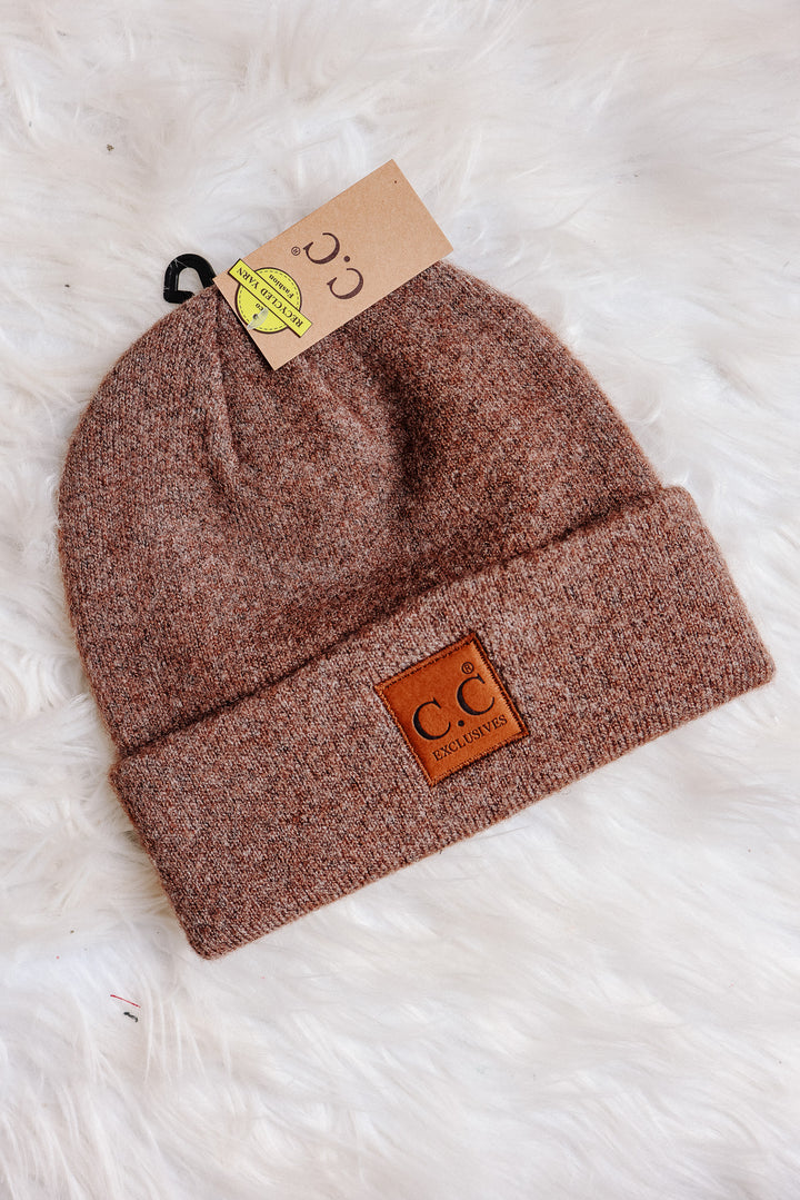 Heather Knit Classic Beanie Hat - Heather Cacao