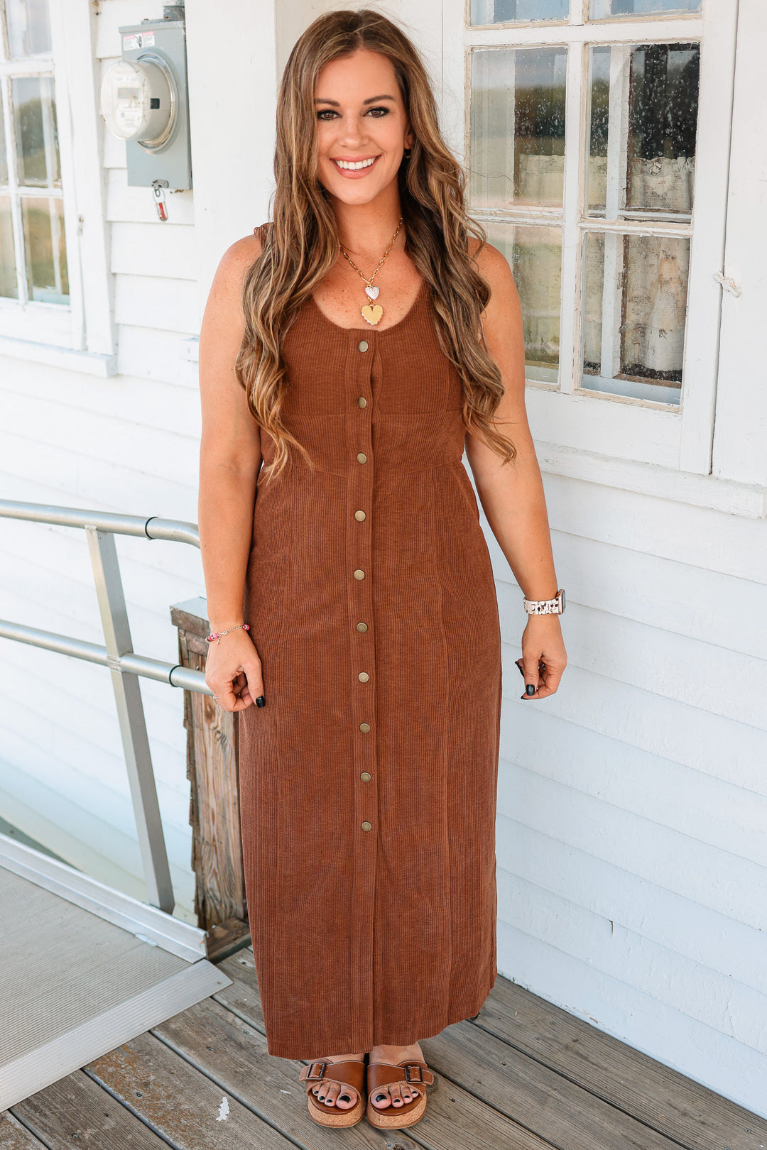 Montana Button Down Corduroy Maxi Dress - Chocolate