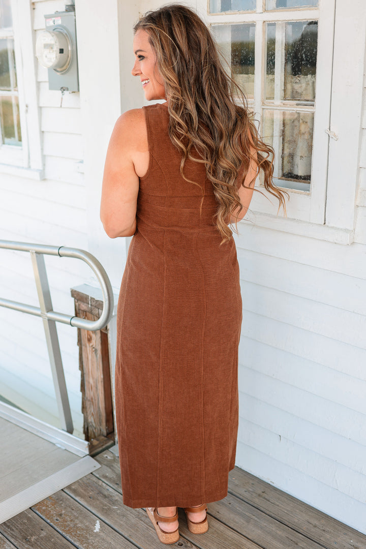 Montana Button Down Corduroy Maxi Dress - Chocolate