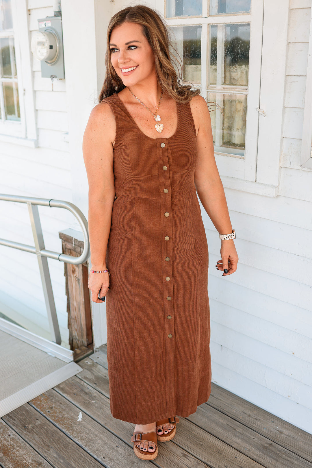 Montana Button Down Corduroy Maxi Dress - Chocolate