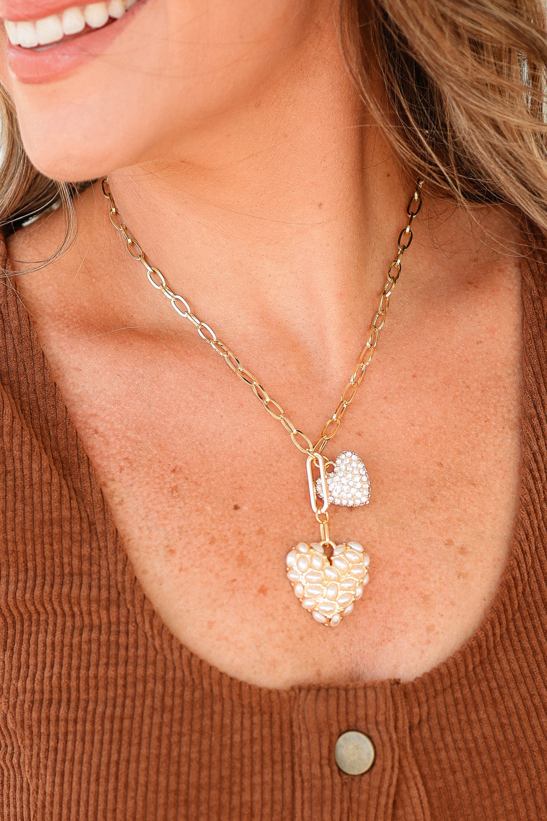 Double Take Pearl Heart Necklace