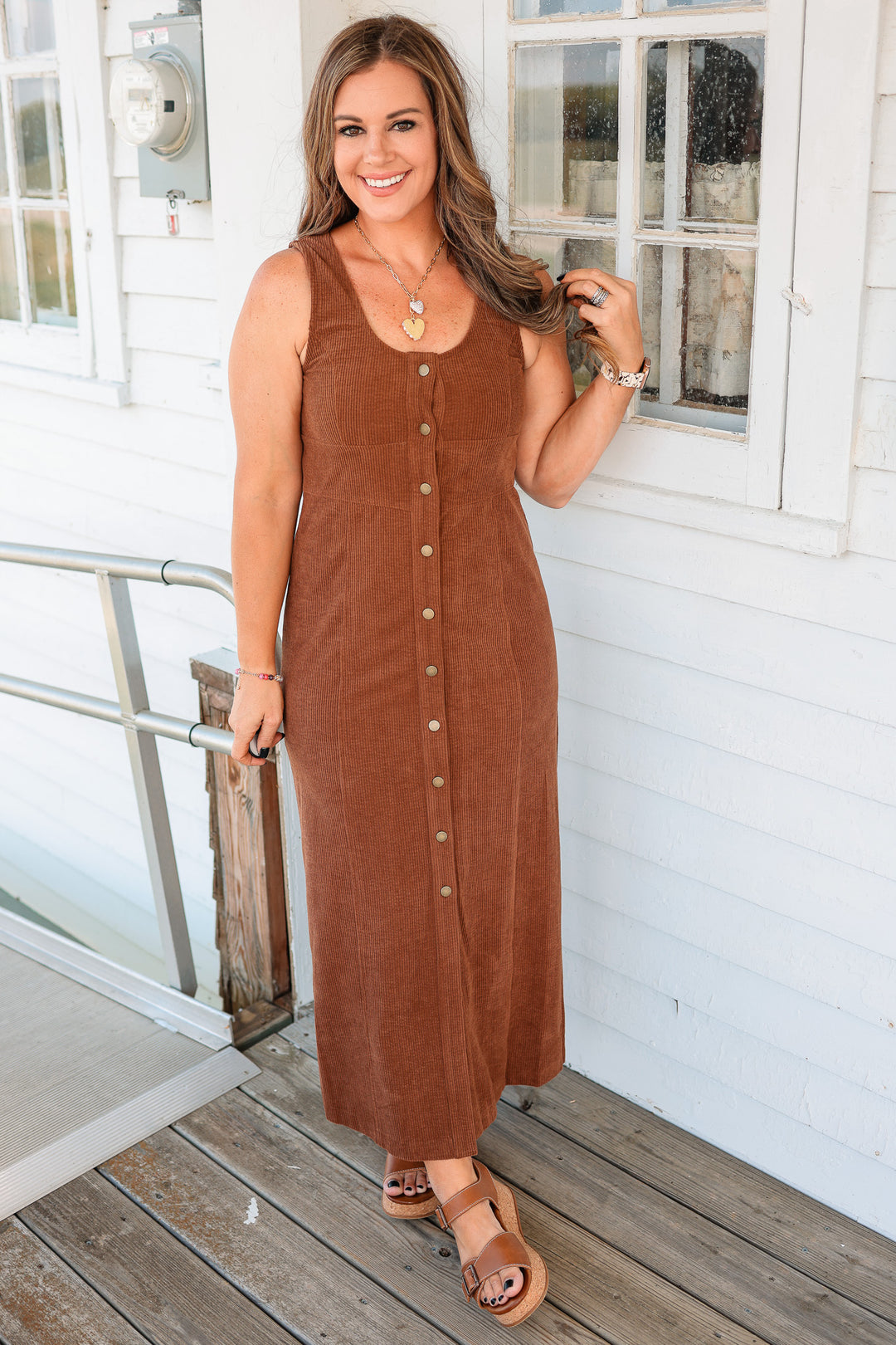 Montana Button Down Corduroy Maxi Dress - Chocolate