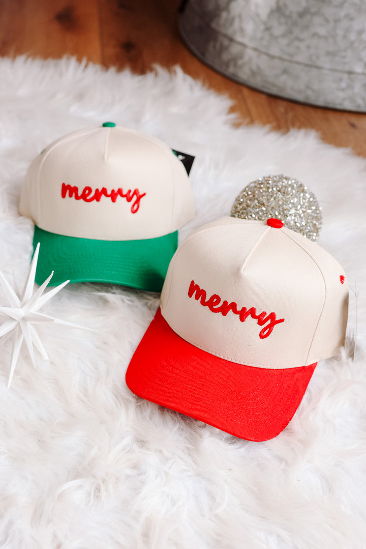Merry Embroidered Hat - Red & Green
