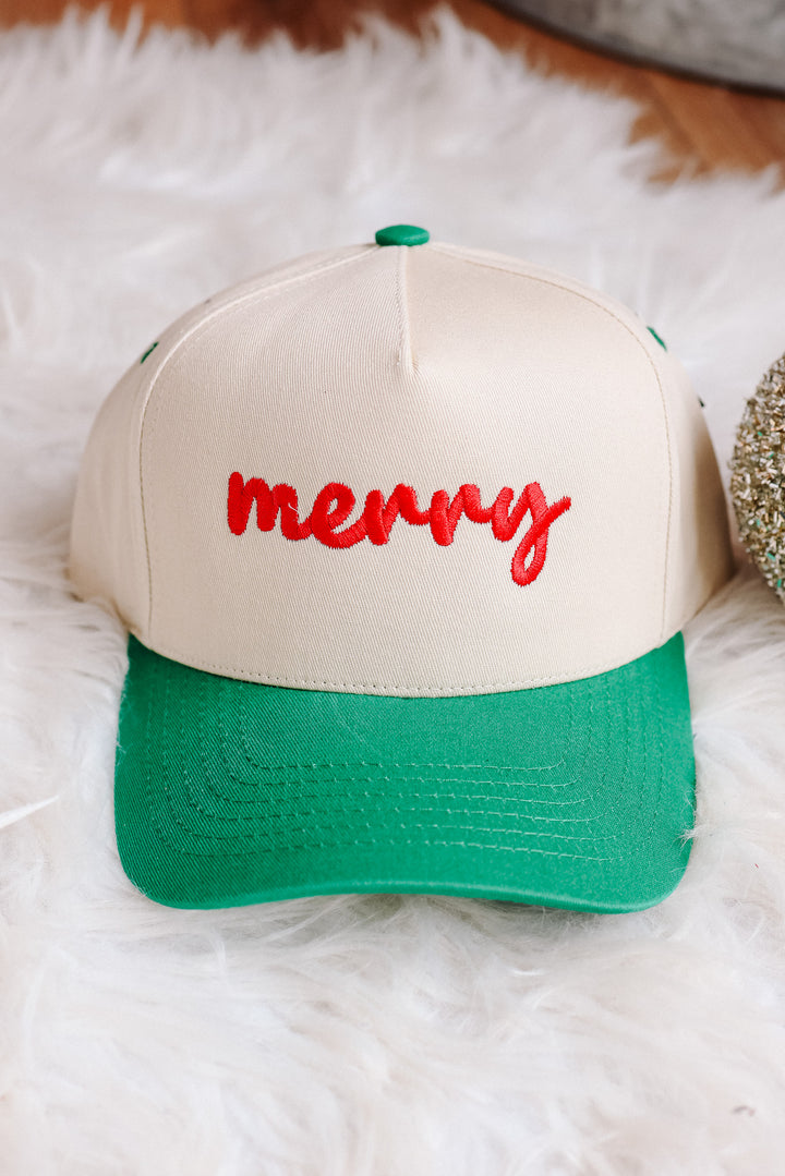 Merry Embroidered Hat - Red & Green