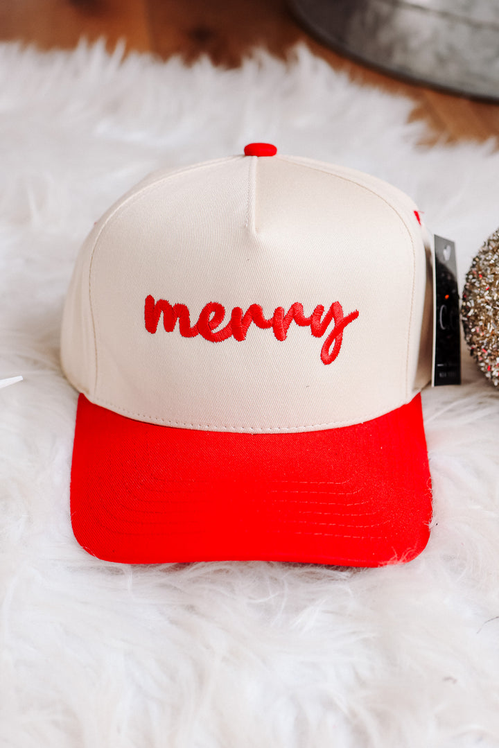 Merry Embroidered Hat - Red & Green