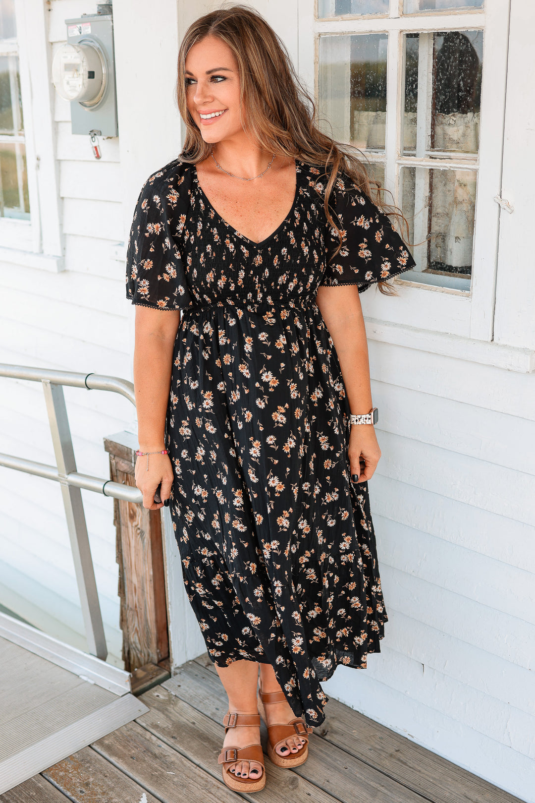 Emily Flutter Sleeve Floral Dress