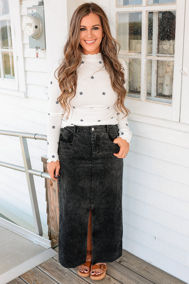 Jessa Snow Wash Corduroy Maxi Skirt - Black