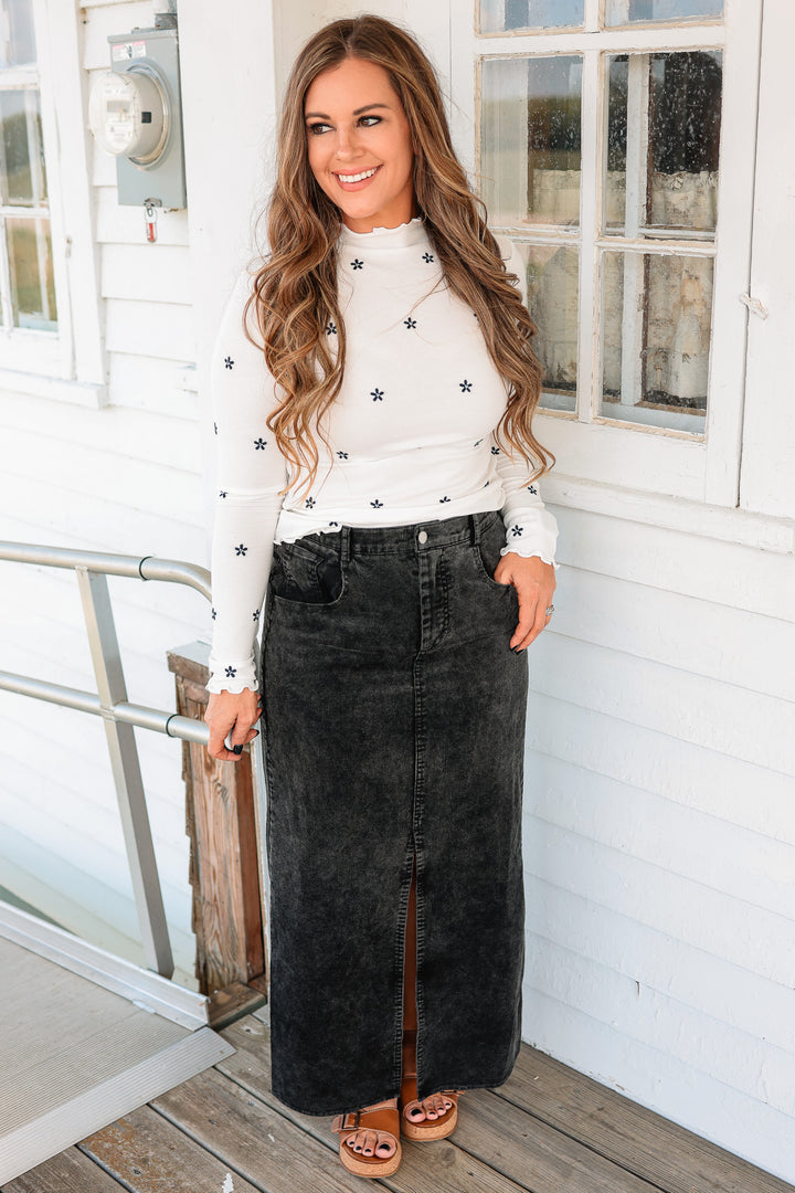 Jessa Snow Wash Corduroy Maxi Skirt - Black