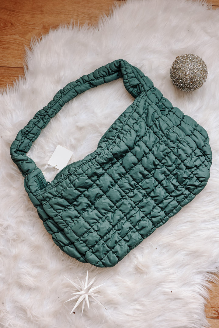 Large Puffer Quilted Shoulder Bag - Dark Green