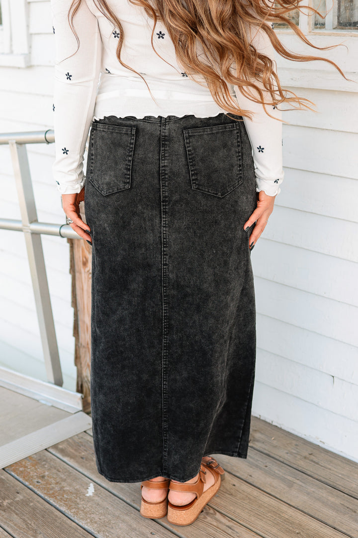 Jessa Snow Wash Corduroy Maxi Skirt - Black