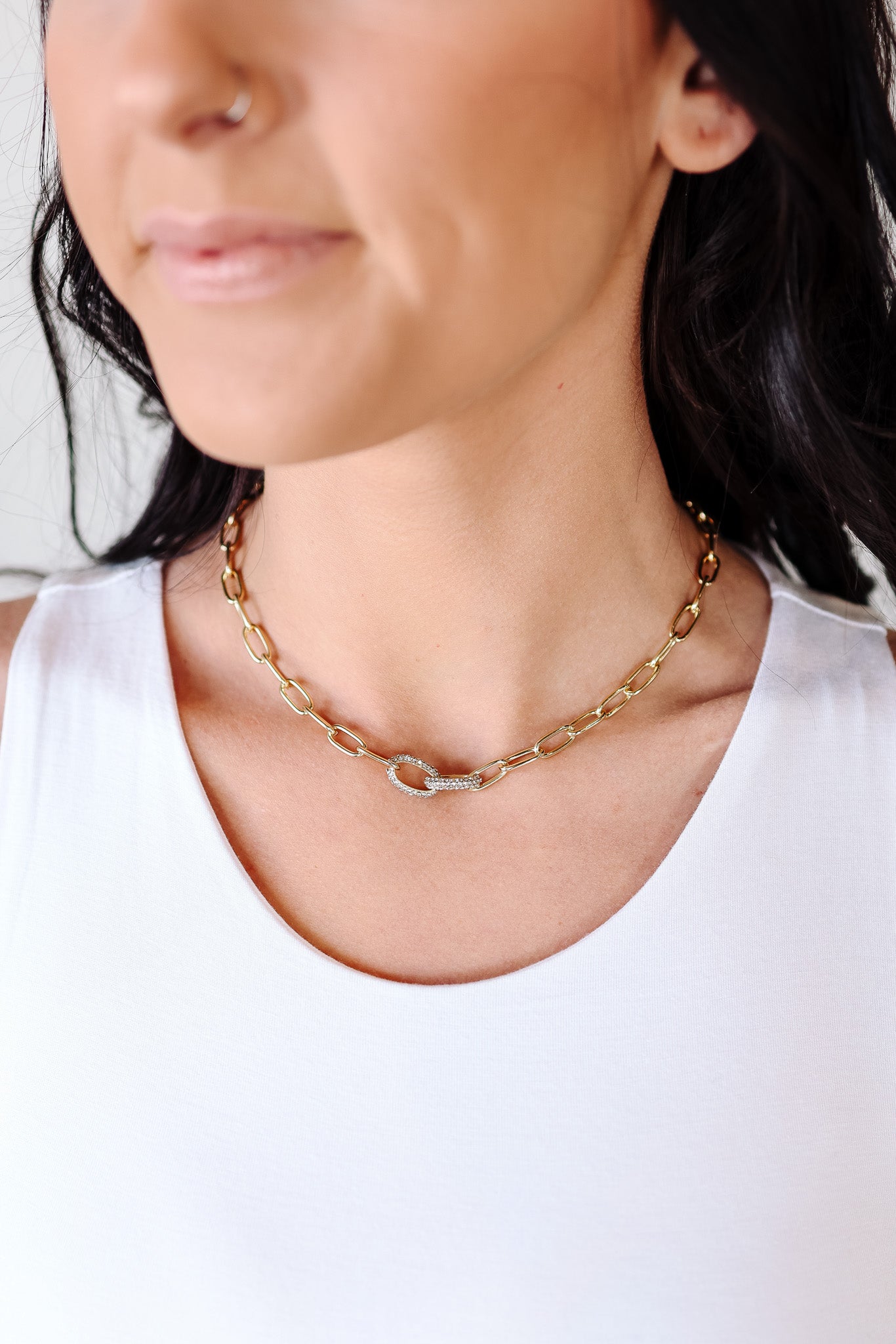 Pave Chain Link Necklace- Gold