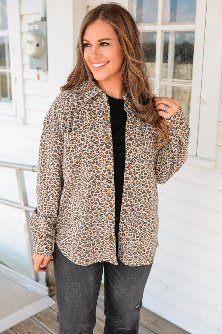 Baylor Leopard Button Down Shacket - Taupe