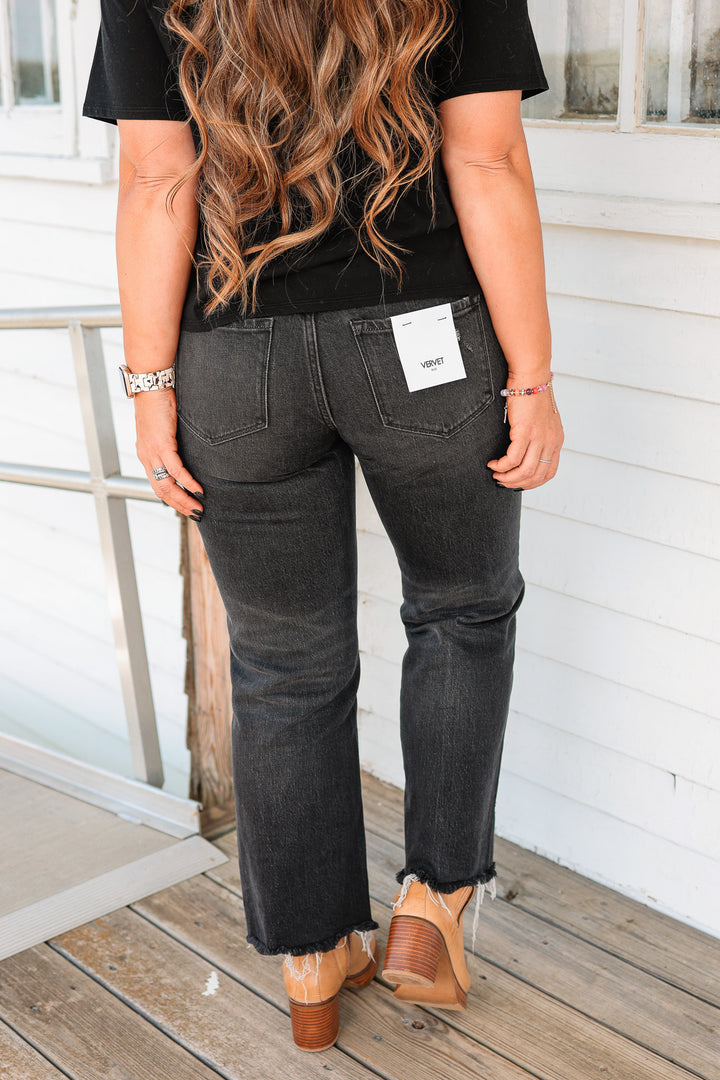 VERVET: Wylie Mid Rise Distressed Hem Jeans - Black