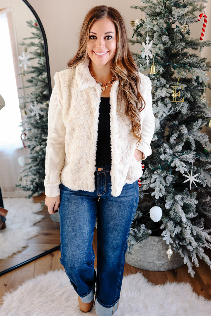 Chloe Knit Sleeve Fur Jacket - Ecru