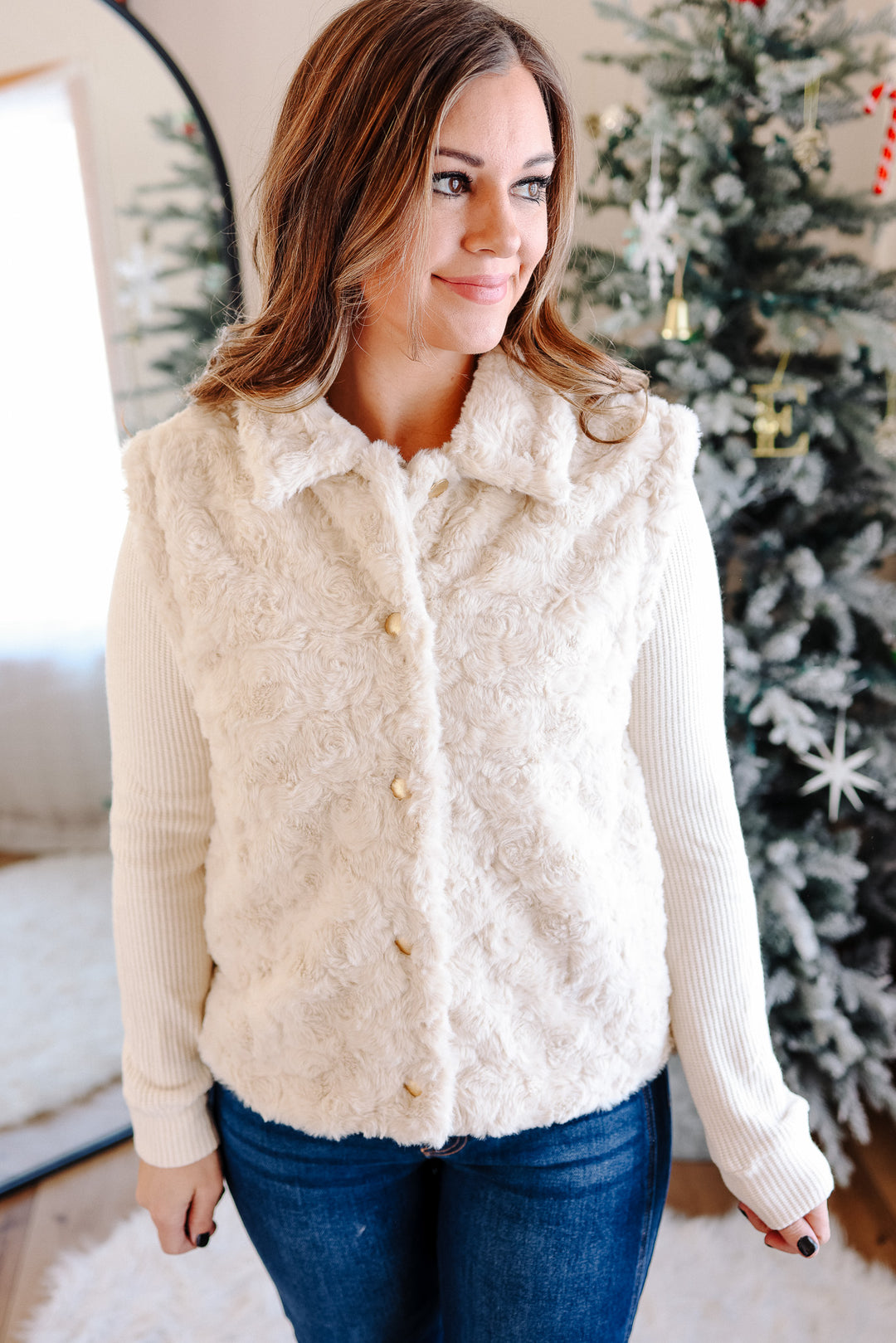 Chloe Knit Sleeve Fur Jacket - Ecru