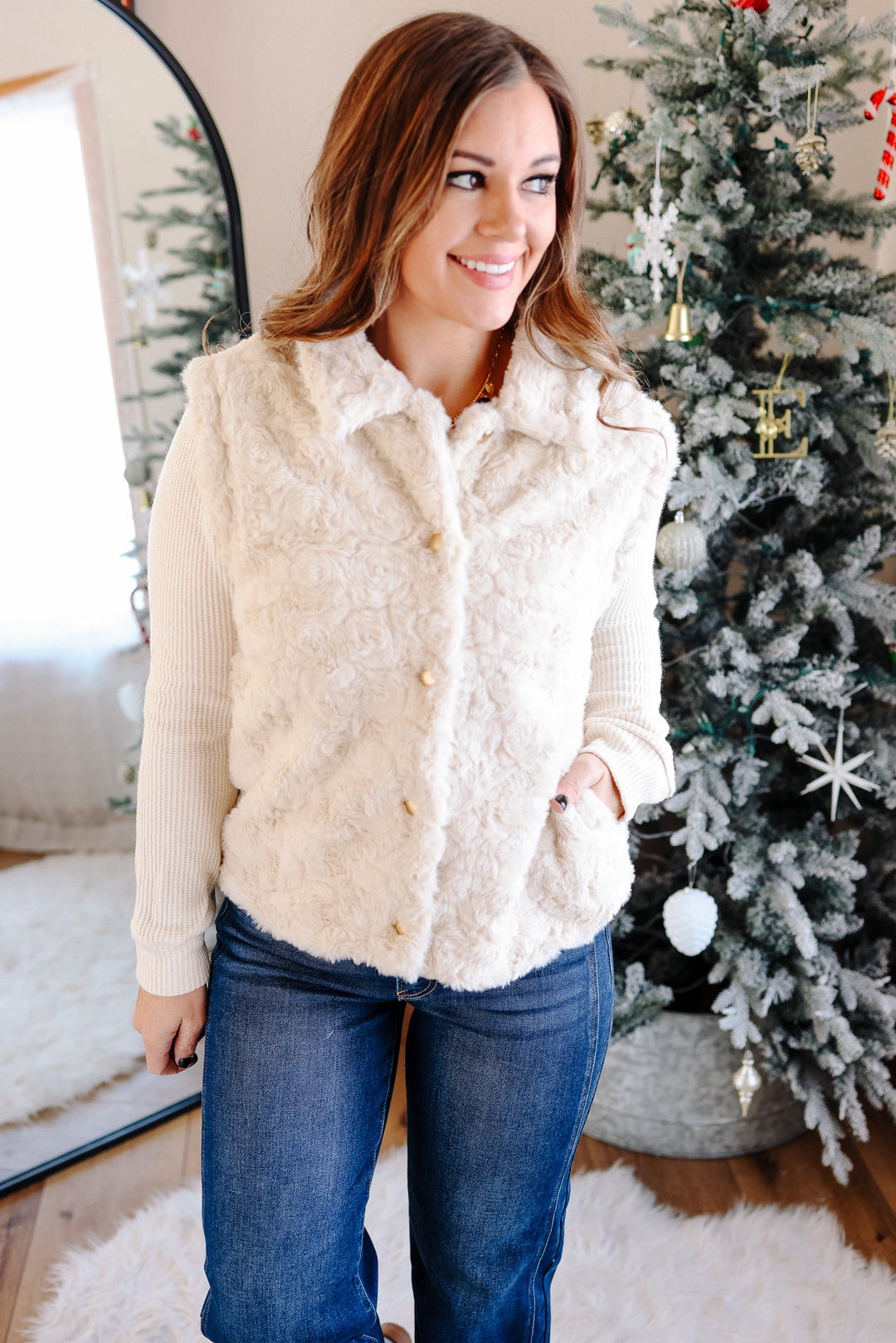 Chloe Knit Sleeve Fur Jacket - Ecru