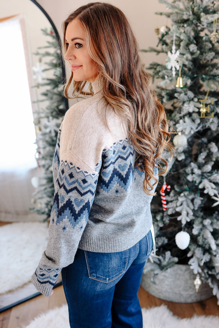 Harper Heart Mix Pattern Mockneck Sweater