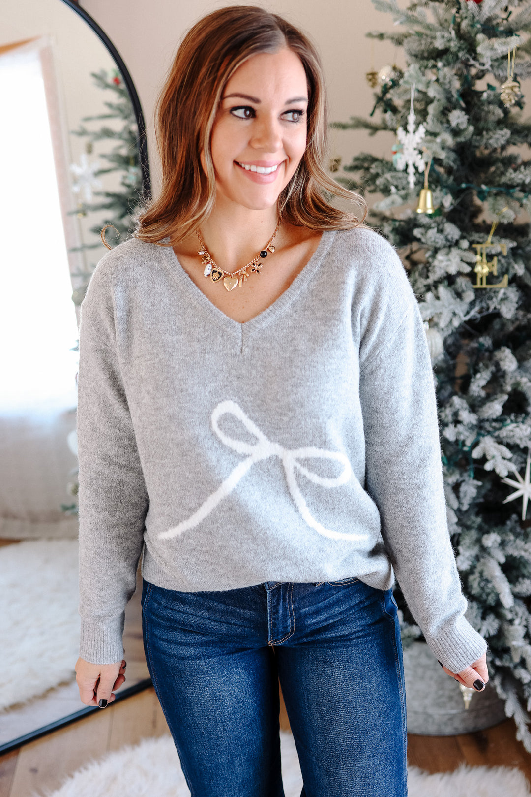 Lottie Bow Sweater - Heather Grey