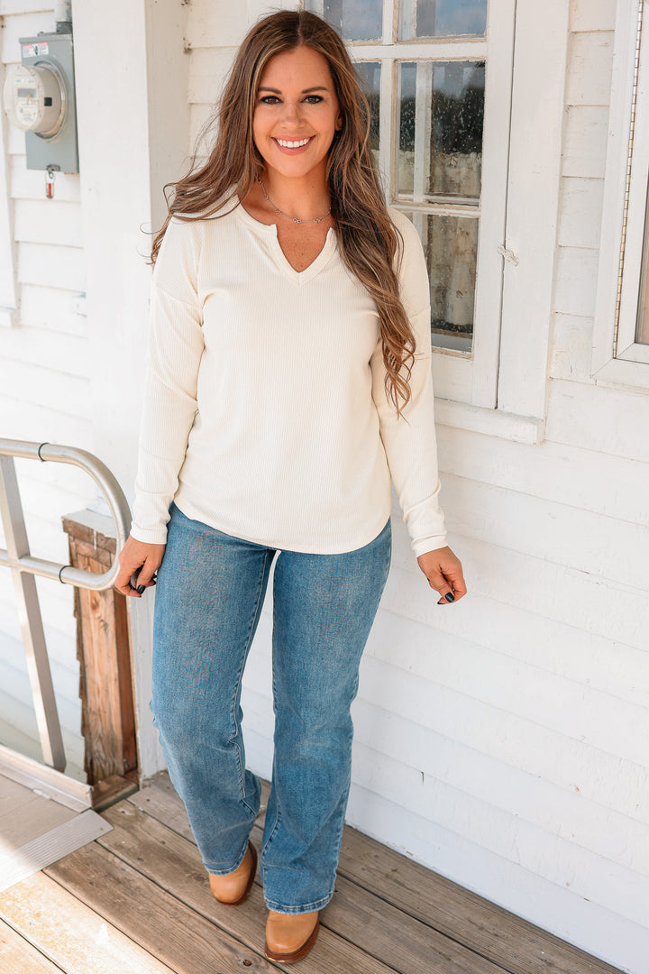 Tegan Split Neck Ribbed Top