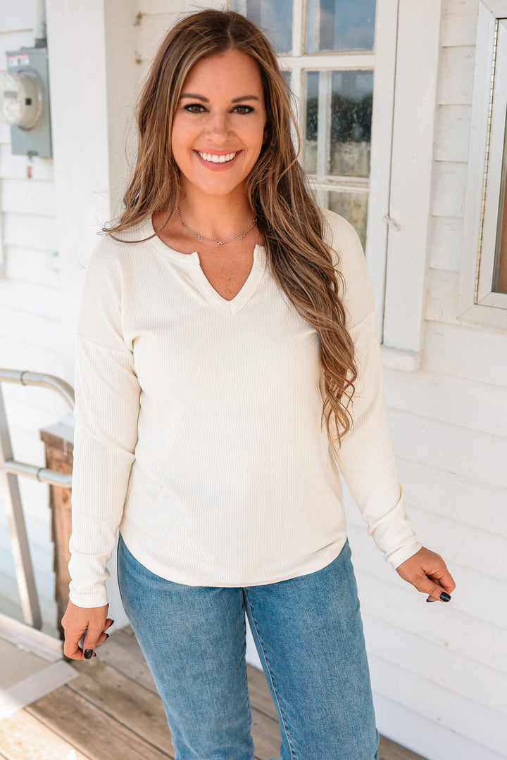 Tegan Split Neck Ribbed Top