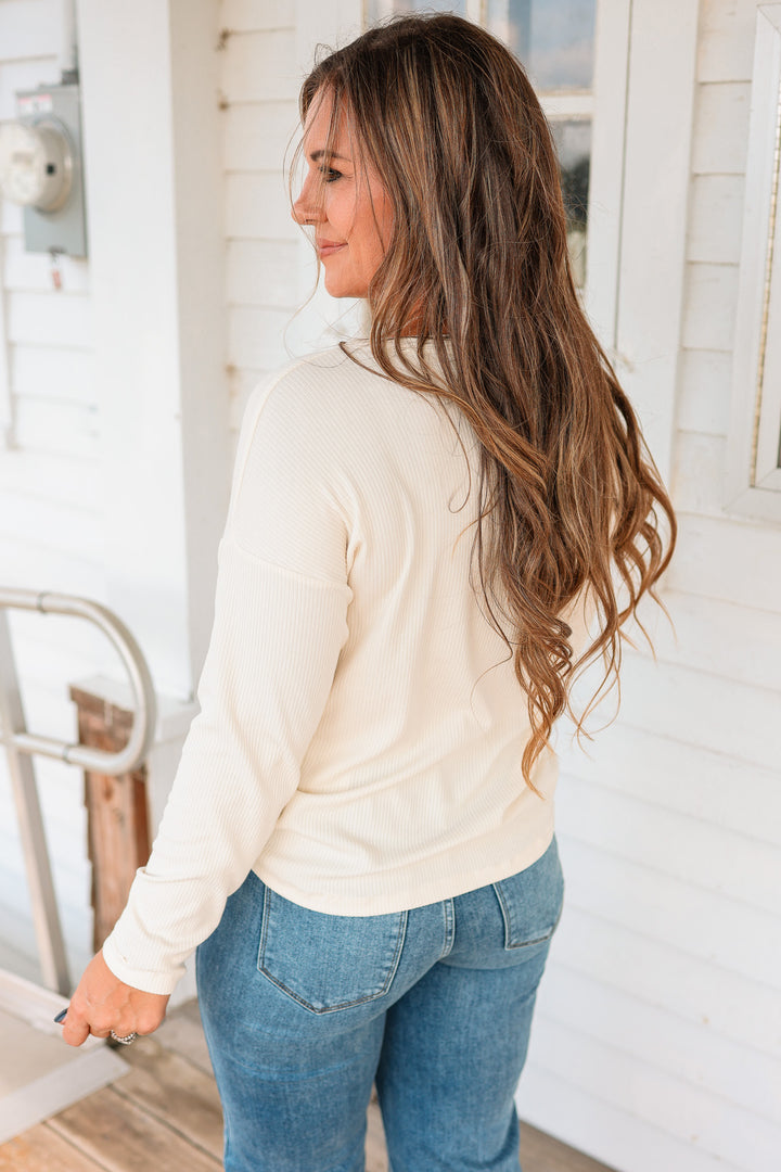 Tegan Split Neck Ribbed Top