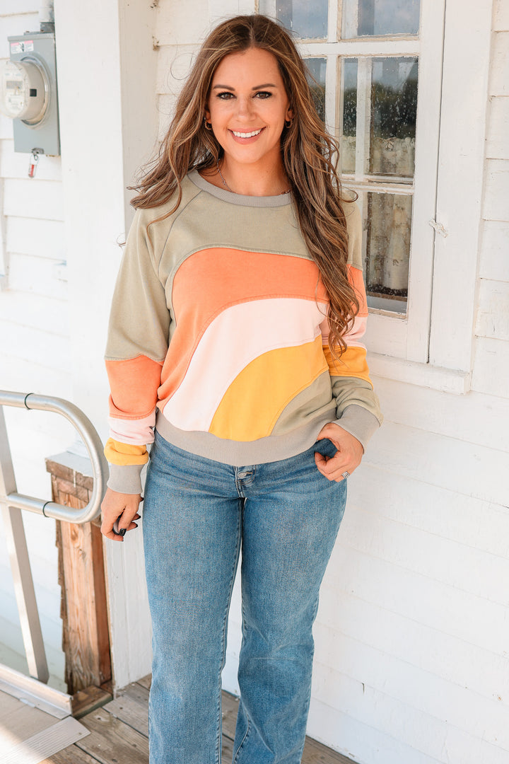 Jovie Colorblock Washed Terry Top - Grey
