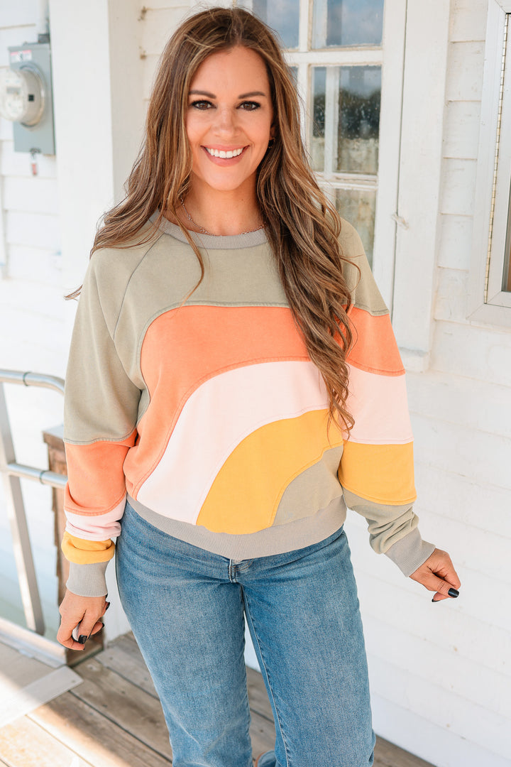 Jovie Colorblock Washed Terry Top - Grey