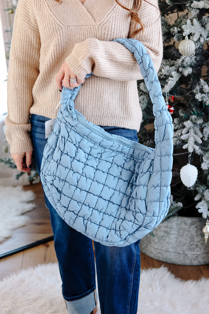 Large Puffer Quilted Shoulder Bag - Blue