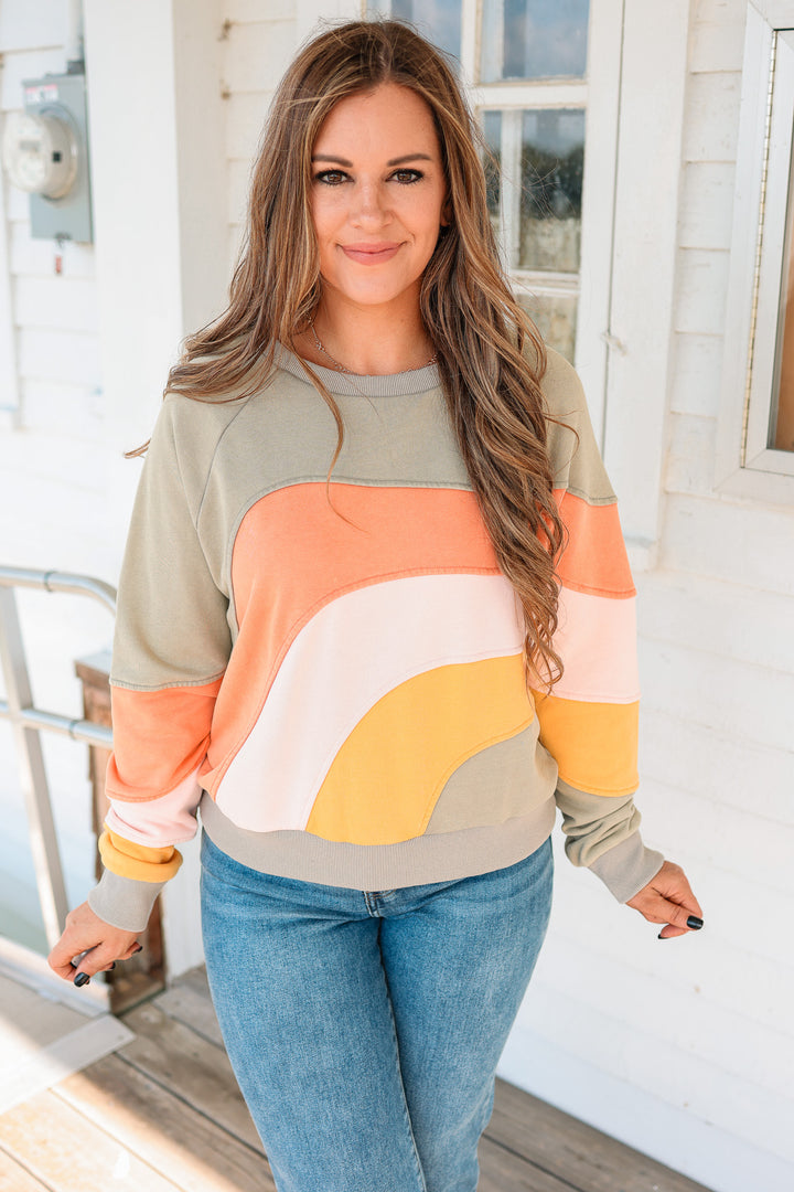 Jovie Colorblock Washed Terry Top - Grey