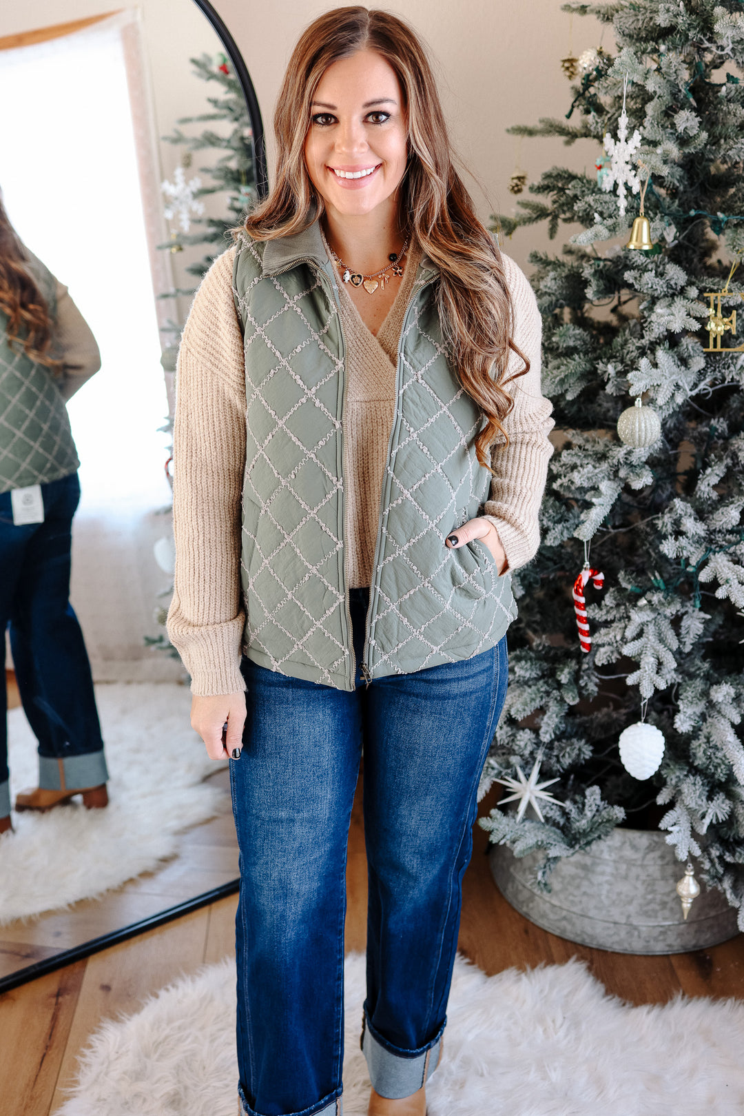 Kenzie Stitched Rib Vest - Winter Sage