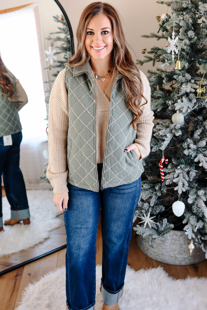 Kenzie Stitched Rib Vest - Winter Sage
