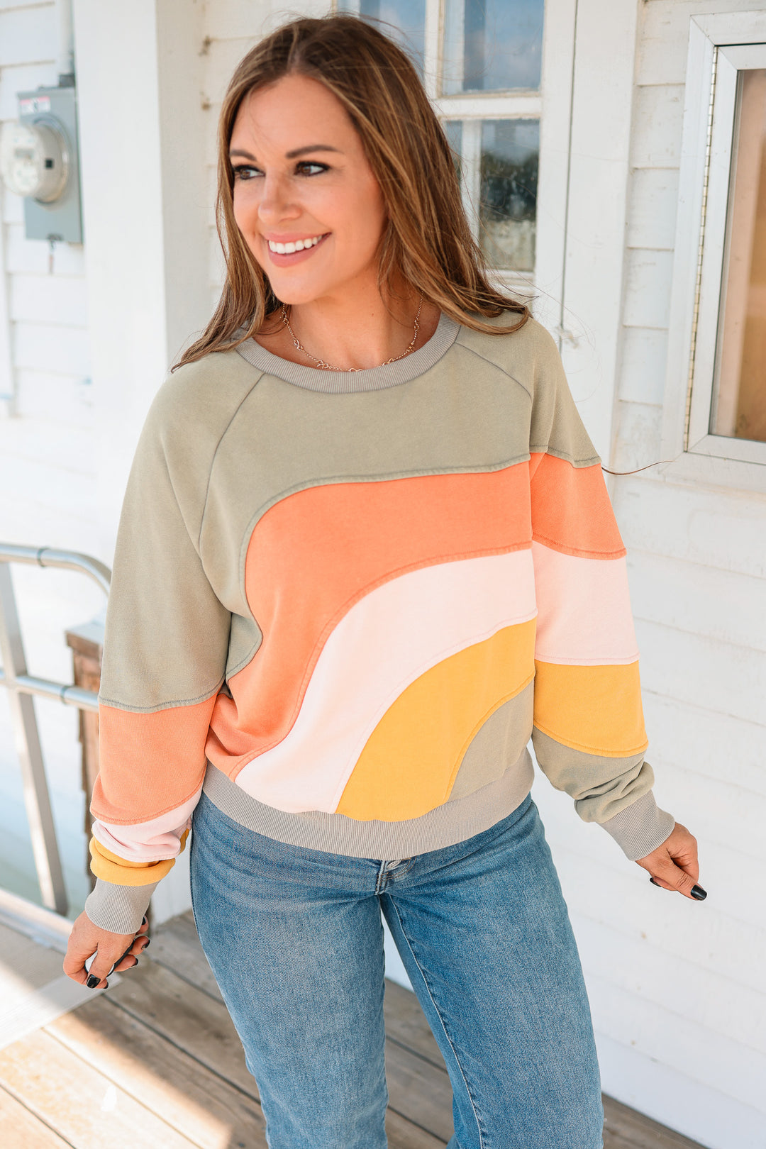 Jovie Colorblock Washed Terry Top - Grey