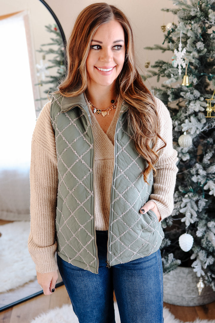 Kenzie Stitched Rib Vest - Winter Sage