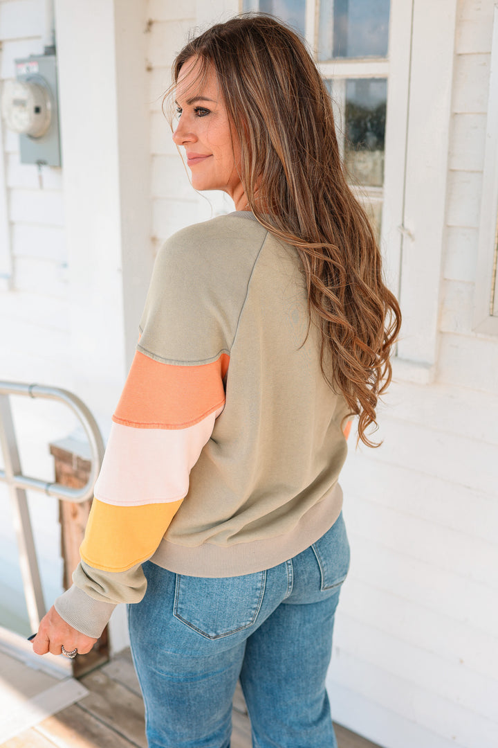 Jovie Colorblock Washed Terry Top - Grey