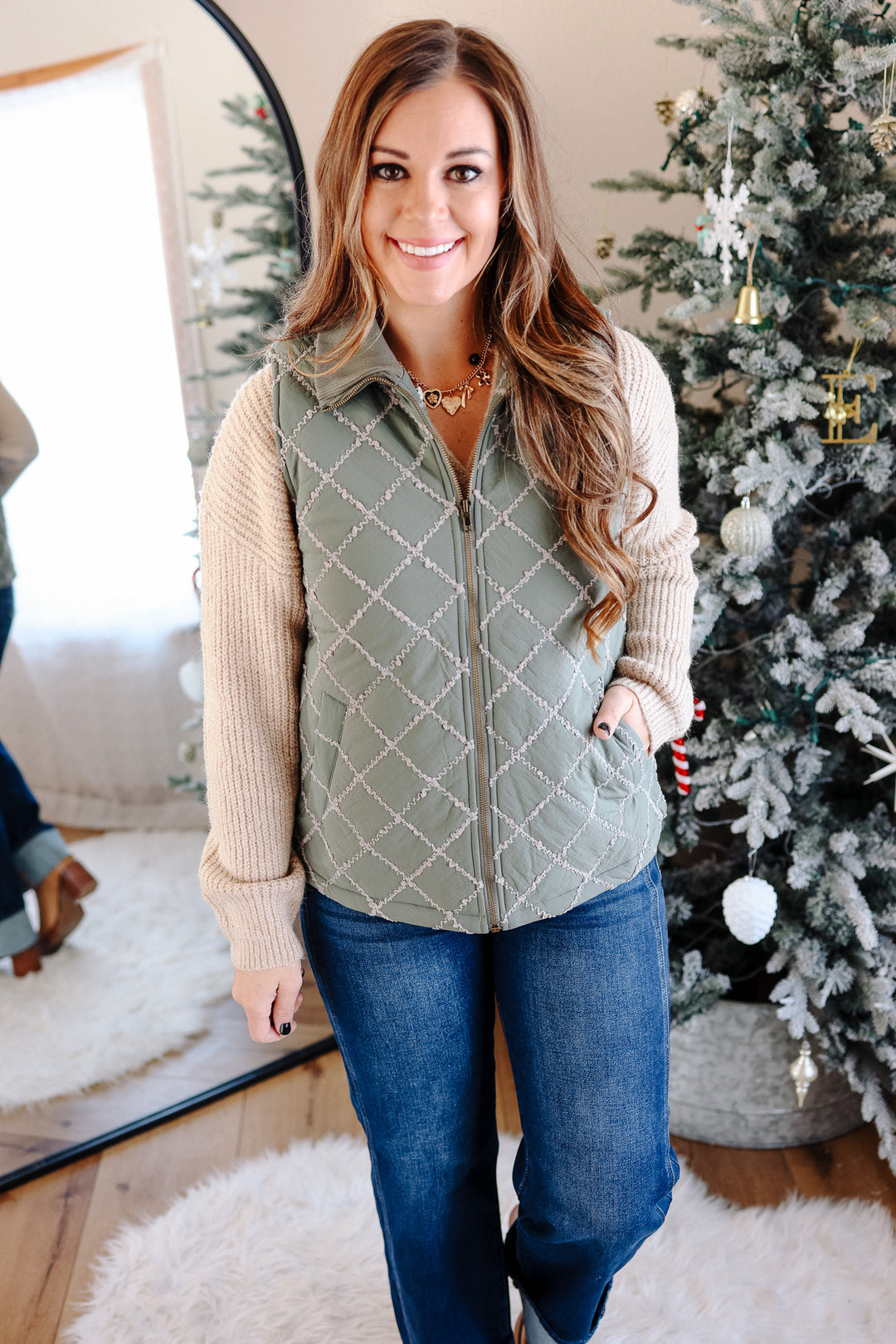 Kenzie Stitched Rib Vest - Winter Sage