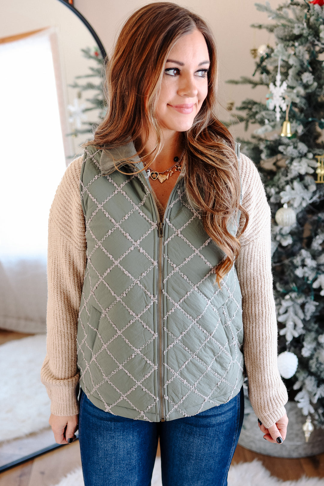 Kenzie Stitched Rib Vest - Winter Sage