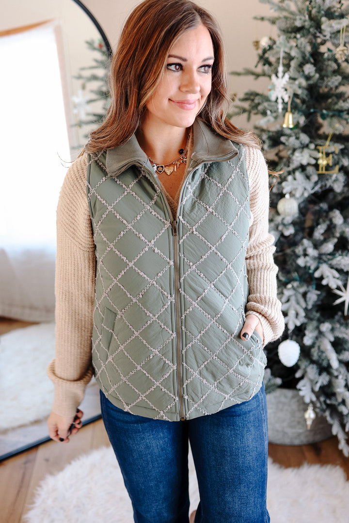 Kenzie Stitched Rib Vest - Winter Sage