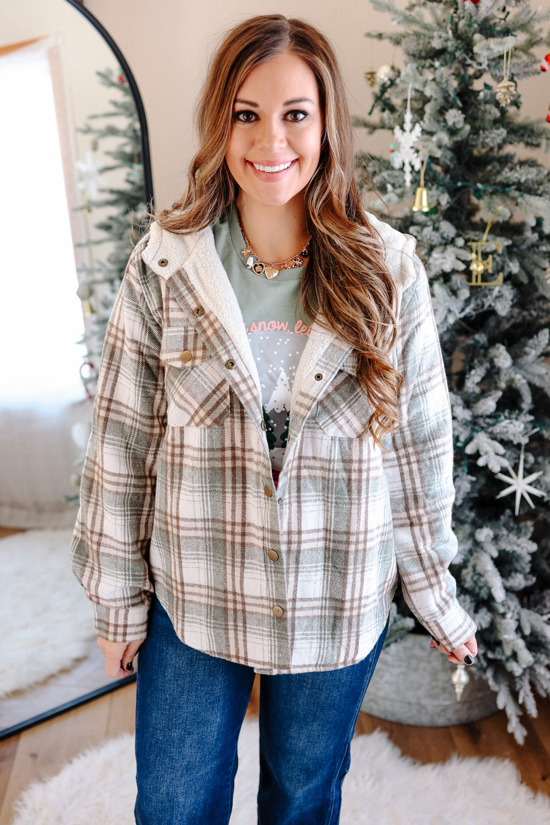 Taya Sherpa Lined Plaid Hoodie Jacket