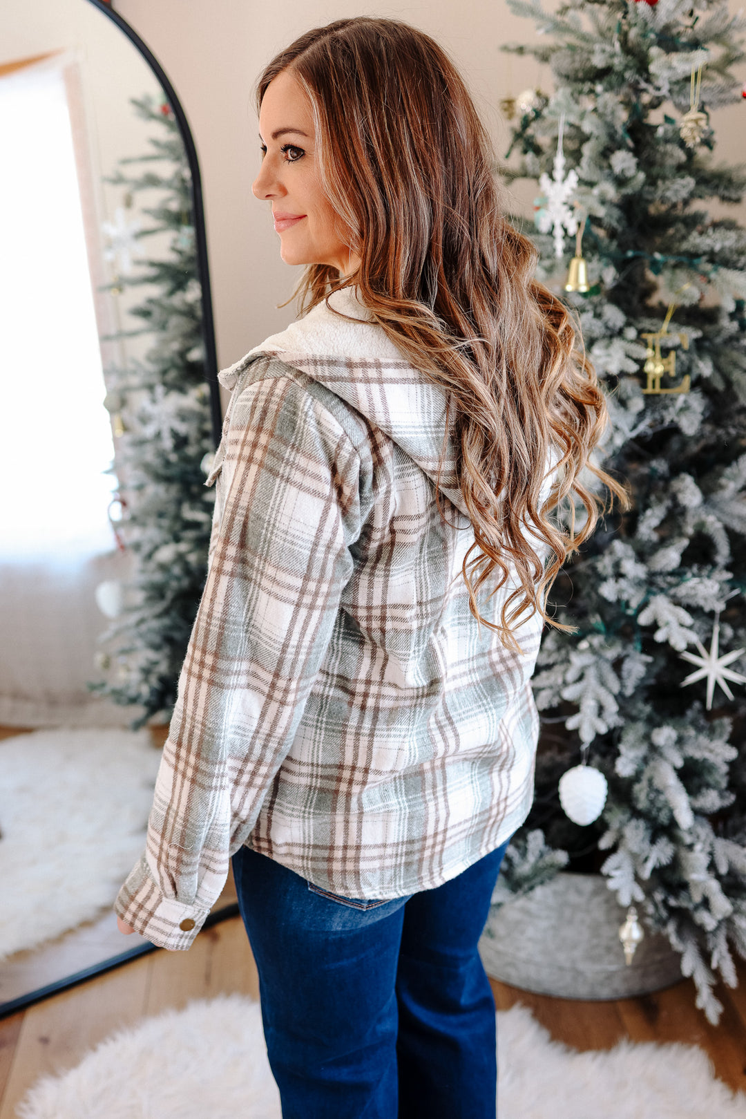 Taya Sherpa Lined Plaid Hoodie Jacket